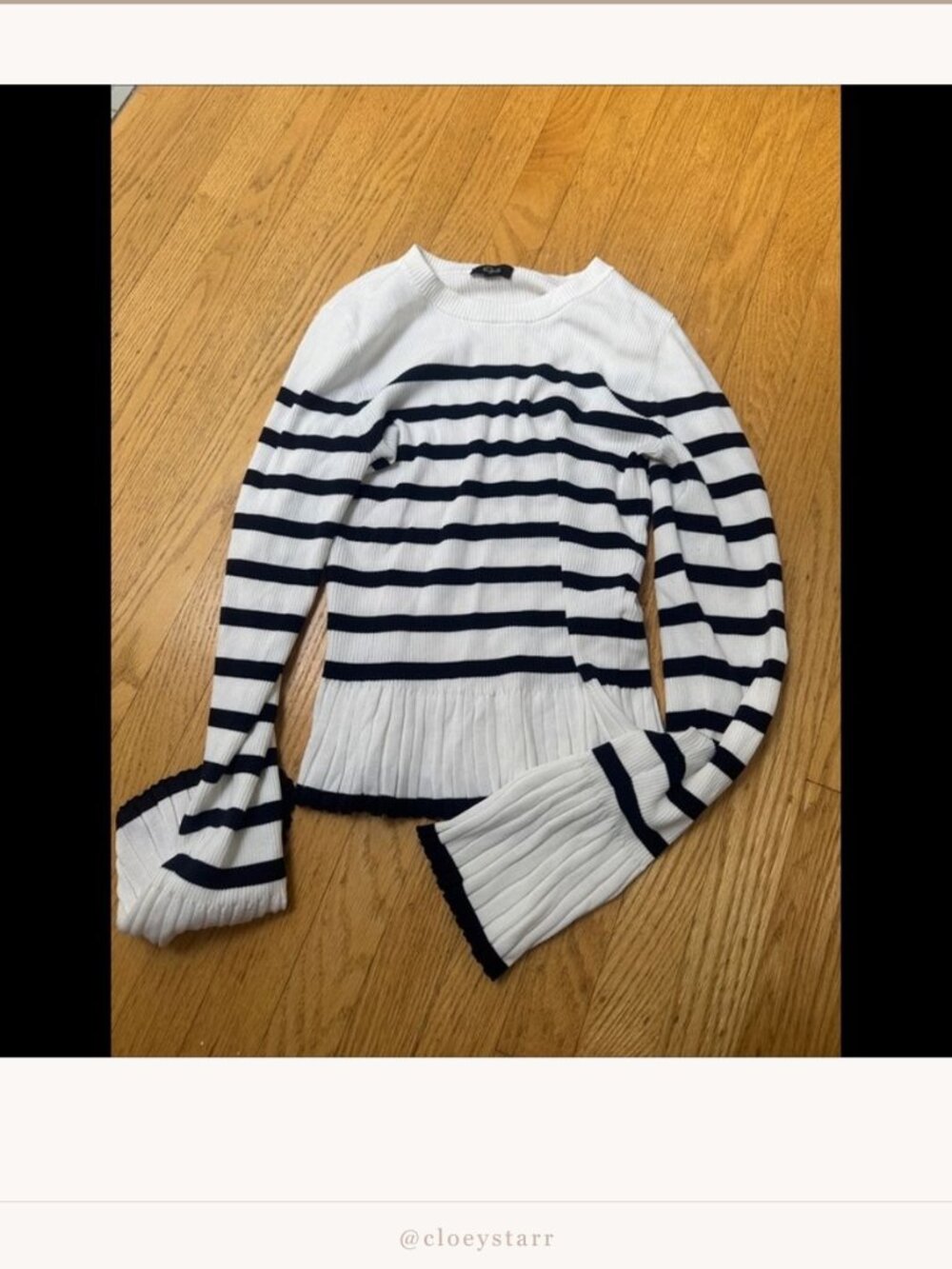 Rails White Navy Striped Ribbed Peplum Crewneck Sweater Size M | Flare Hem |